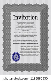 Grey Vintage invitation. With linear background. Good design. Vector illustration. 
