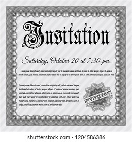 Grey Vintage invitation. With linear background. Cordial design. Customizable, Easy to edit and change colors. 