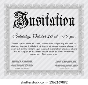 Grey Vintage invitation. With linear background. Vector illustration. Elegant design. 