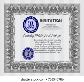 Grey Vintage invitation. Lovely design. With guilloche pattern. Customizable, Easy to edit and change colors. 