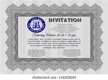 Grey Vintage invitation. Modern design. Complex background. Detailed. 