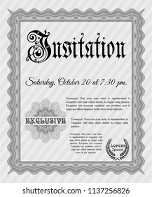 Grey Vintage invitation. Nice design. With guilloche pattern and background. Vector illustration. 