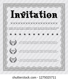 Grey Vintage invitation. Nice design. With complex linear background. Detailed. 