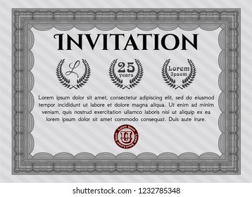 Grey Vintage invitation. Perfect design. Vector illustration. With guilloche pattern and background. 