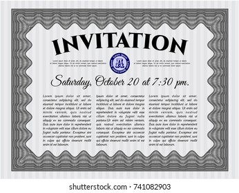 Grey Vintage invitation. Printer friendly. Customizable, Easy to edit and change colors. Retro design. 