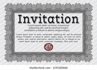 Grey Vintage invitation. Sophisticated design. Printer friendly. Customizable, Easy to edit and change colors. 