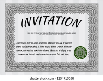 Grey Vintage invitation. Sophisticated design. Detailed. With linear background. 