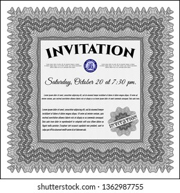 Grey Vintage invitation template. With background. Vector illustration. Lovely design. 