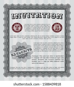 Grey Vintage invitation template. With background. Retro design. Detailed. 