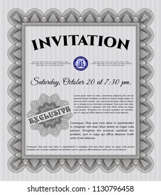 Grey Vintage invitation template. With complex linear background. Detailed. Nice design. 