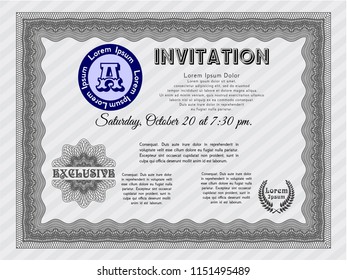 Grey Vintage invitation template. Complex background. Detailed. Beauty design. 