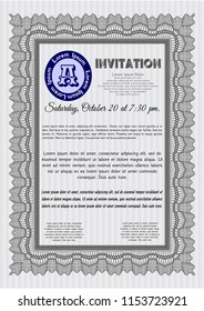 Grey Vintage invitation template. With complex linear background. Detailed. Nice design. 