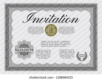 Grey Vintage invitation template. With complex background. Superior design. Vector illustration. 
