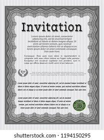 Grey Vintage invitation template. With complex linear background. Vector illustration. Beauty design. 
