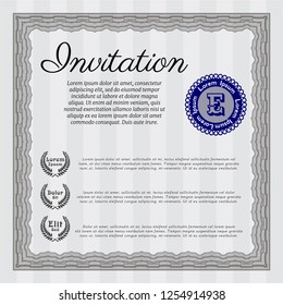 Grey Vintage invitation template. With complex linear background. Detailed. Lovely design. 