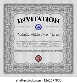 Grey Vintage invitation template. Complex background. Beauty design. Detailed. 