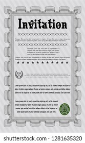 Grey Vintage invitation template. With complex linear background. Vector illustration. Money Pattern design. 