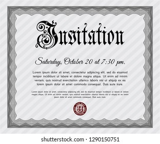 Grey Vintage invitation template. With complex background. Money Pattern design. Detailed. 