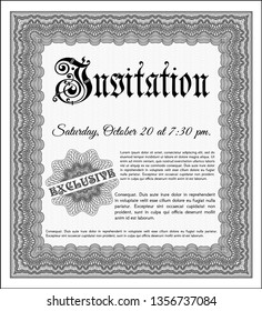 Grey Vintage invitation template. Complex background. Excellent design. Vector illustration. 