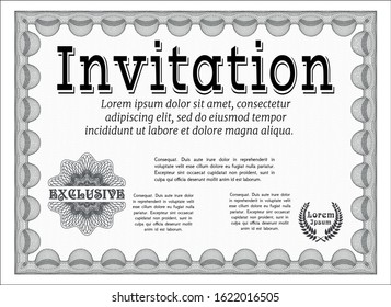 Grey Vintage invitation template. Complex background. Lovely design. Detailed. 