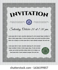 Grey Vintage invitation template. With complex linear background. Vector illustration. Perfect design. 