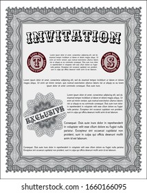 Grey Vintage invitation template. Cordial design. Vector illustration. Easy to print. 