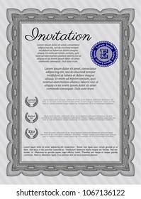 Grey Vintage invitation template. Customizable, Easy to edit and change colors. With linear background. Money Pattern design. 