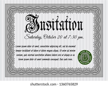 Grey Vintage invitation template. Customizable, Easy to edit and change colors. Easy to print. Good design. 