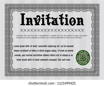 Grey Vintage invitation template. Detailed. With guilloche pattern and background. Modern design. 