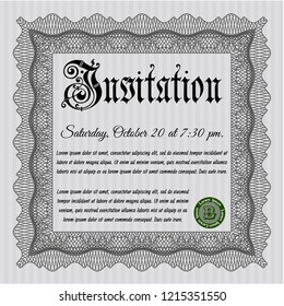 Grey Vintage invitation template. Detailed. With great quality guilloche pattern. Nice design. 