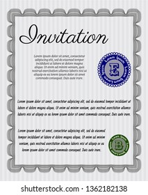 Grey Vintage invitation template. Detailed. With complex linear background. Artistry design. 