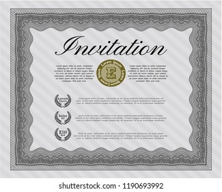 Grey Vintage invitation template. Elegant design. Detailed. With complex background. 