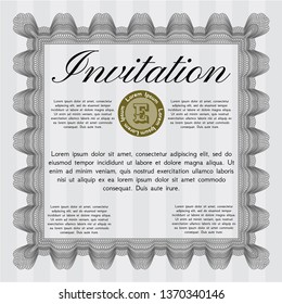 Grey Vintage invitation template. Excellent design. Customizable, Easy to edit and change colors. With great quality guilloche pattern. 