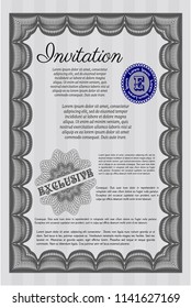 Grey Vintage invitation template. With great quality guilloche pattern. Good design. Customizable, Easy to edit and change colors. 