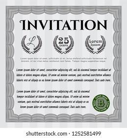 Grey Vintage invitation template. With great quality guilloche pattern. Cordial design. Customizable, Easy to edit and change colors. 