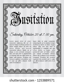 Grey Vintage invitation template. With guilloche pattern. Detailed. Beauty design. 
