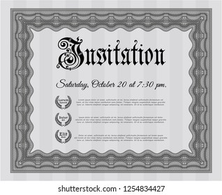Grey Vintage invitation template. With guilloche pattern and background. Vector illustration. Artistry design. 
