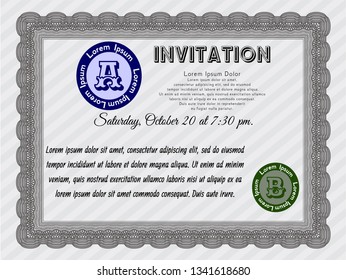Grey Vintage invitation template. With guilloche pattern. Detailed. Sophisticated design. 