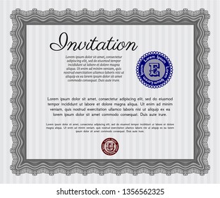 Grey Vintage invitation template. With guilloche pattern. Artistry design. Vector illustration. 