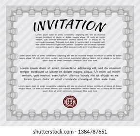 Grey Vintage invitation template. With guilloche pattern and background. Nice design. Vector illustration. 