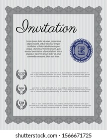 Grey Vintage invitation template. With guilloche pattern. Detailed. Money Pattern. 