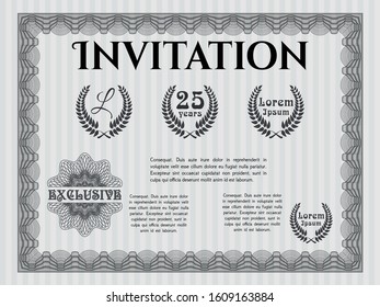 Grey Vintage invitation template. With guilloche pattern and background. Detailed. Artistry design. 