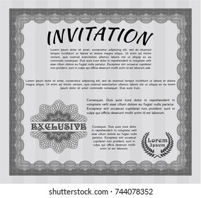 Grey Vintage invitation template. With guilloche pattern and background. Detailed. Sophisticated design. 
