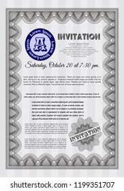 Grey Vintage invitation template. With linear background. Elegant design. Vector illustration. 