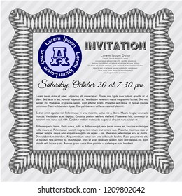 Grey Vintage invitation template. With linear background. Customizable, Easy to edit and change colors. Retro design. 