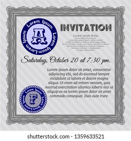 Grey Vintage invitation template. With linear background. Sophisticated design. Customizable, Easy to edit and change colors. 