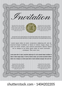 Grey Vintage invitation template. With linear background. Vector illustration. Sophisticated design. 