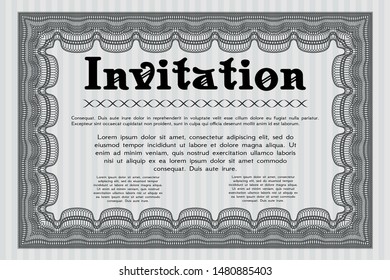 Grey Vintage invitation template. With linear background. Detailed. Excellent design. 