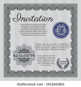 Grey Vintage invitation template. With linear background. Money style design. Vector illustration. 