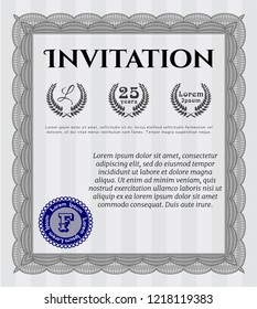 Grey Vintage invitation template. Lovely design. With background. Detailed. 